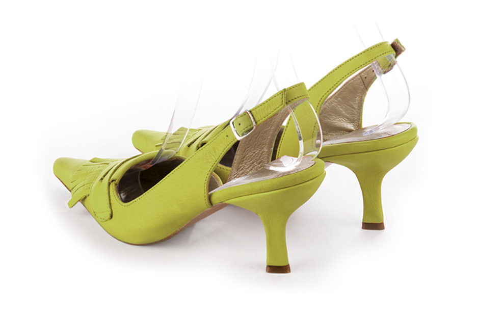 Pistachio green women's slingback shoes. Pointed toe. High spool heels. Rear view - Florence KOOIJMAN